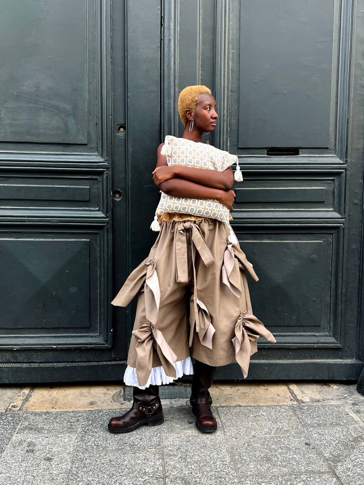 2. Retro Ruffles jorts - Denim camel